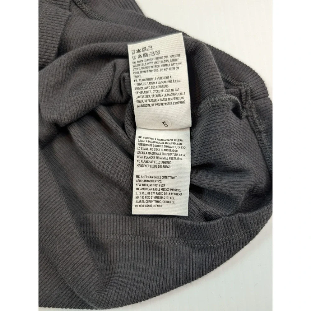 American Eagle Grey Ribbed Graphic Baby Tee Eagle 77 Tiger Short‎ Sleeve Medium